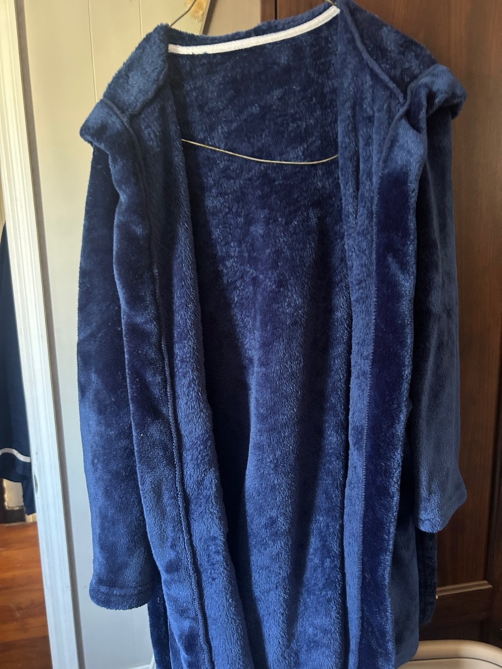Plush Navy Blue Hooded Robe